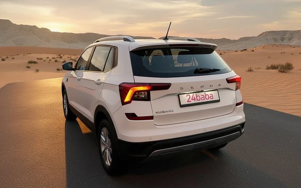 Skoda Kushaq 2023 White rear view showing taillights – rental in Dubai
