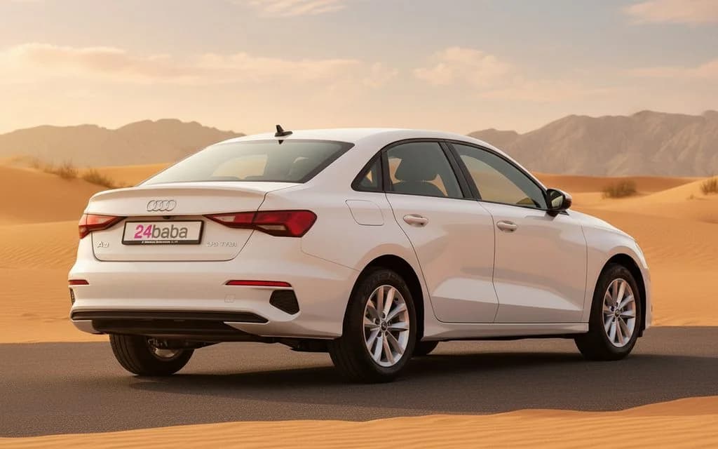 Audi A3 2023 White rear view showing taillights