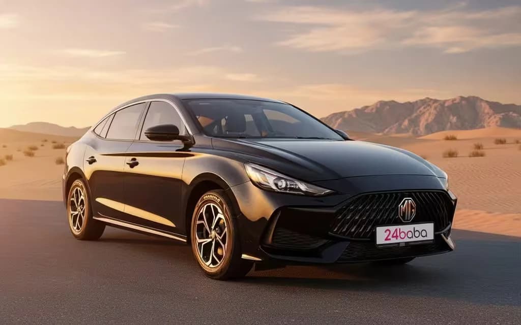 Mg Gt 2024 Black front view with headlights – rental in Dubai