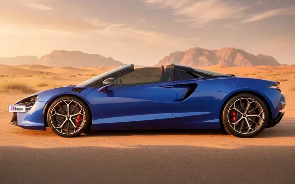 Mclaren Artura 2025 Blue side profile – rental in Dubai
