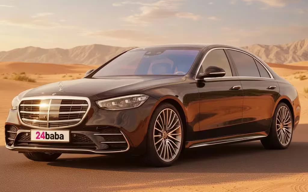 Mercedes S500 2021 Black side profile – rental in Dubai