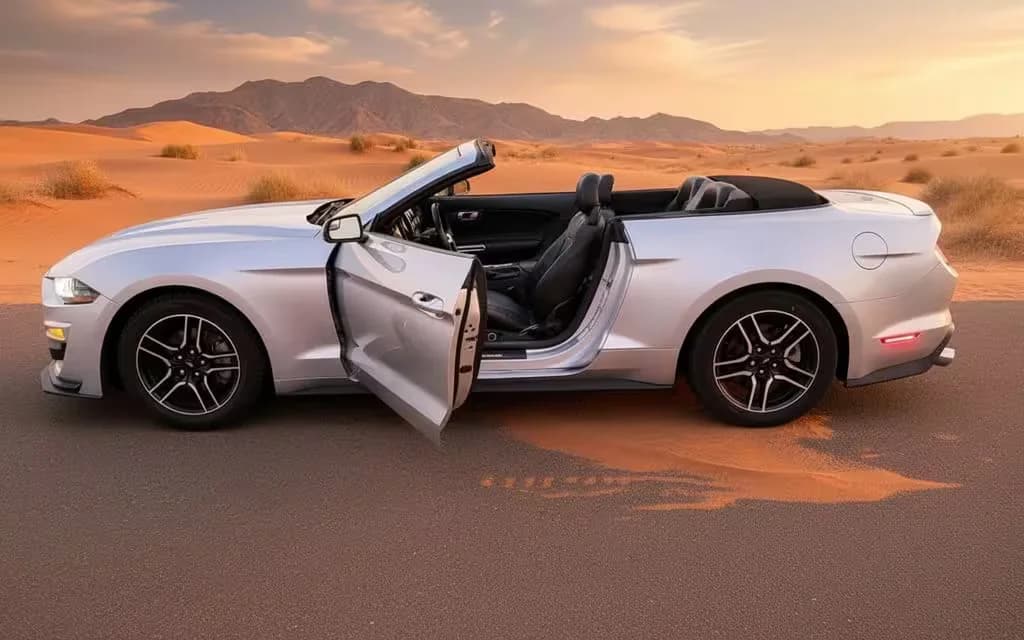 Ford Mustang 2022 Silver side profile – rental in Dubai