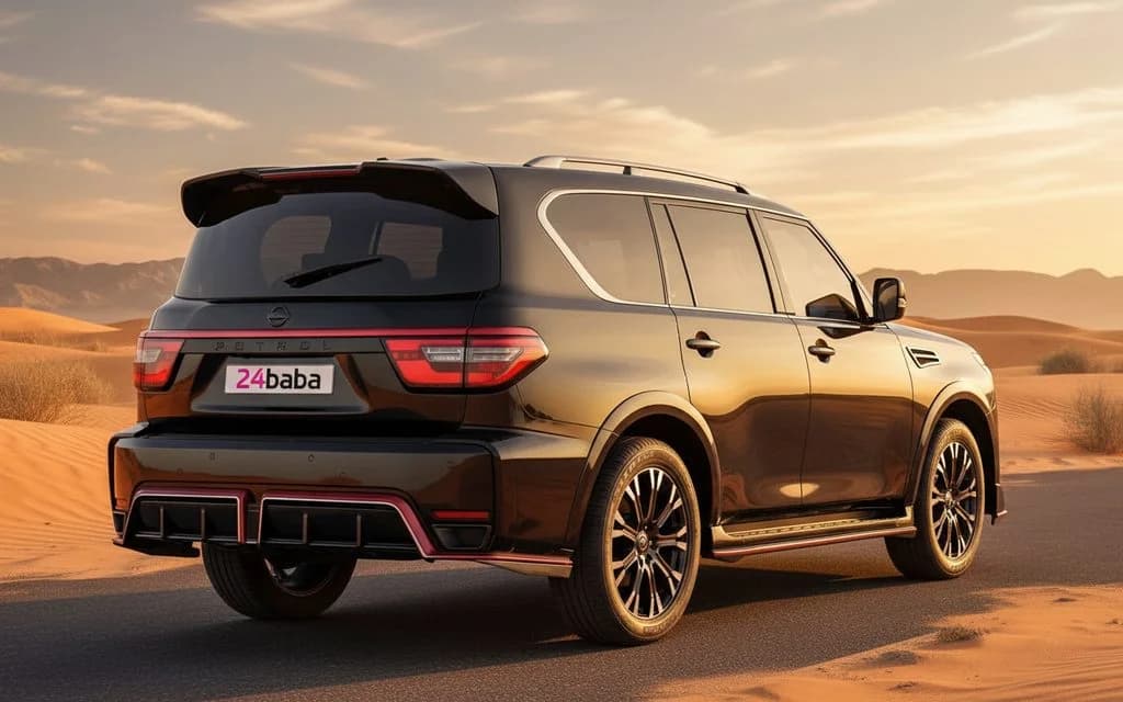 Nissan Patrol 2025 Black rear view showing taillights – rental in Dubai