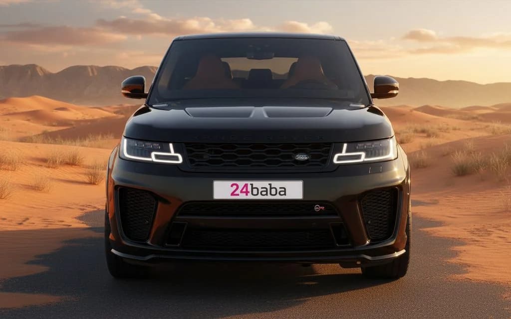 LandRover RangeRoverSport 2023 Black front view with headlights – rental in Dubai
