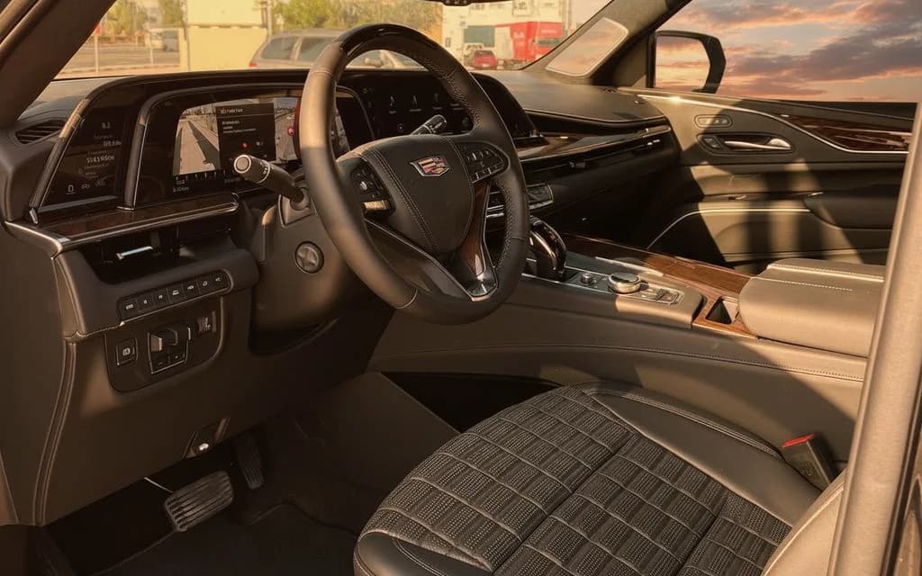 Cadillac Escalade 2024 interior view showing trim – rental in Dubai