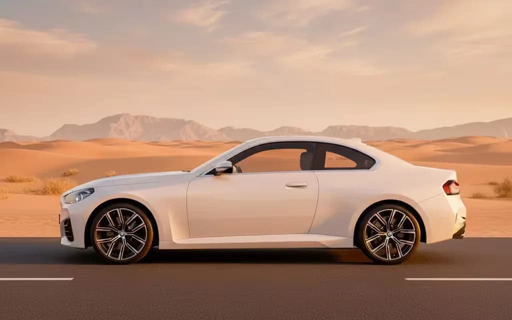 Bmw 230 2023 White side profile – rental in Dubai