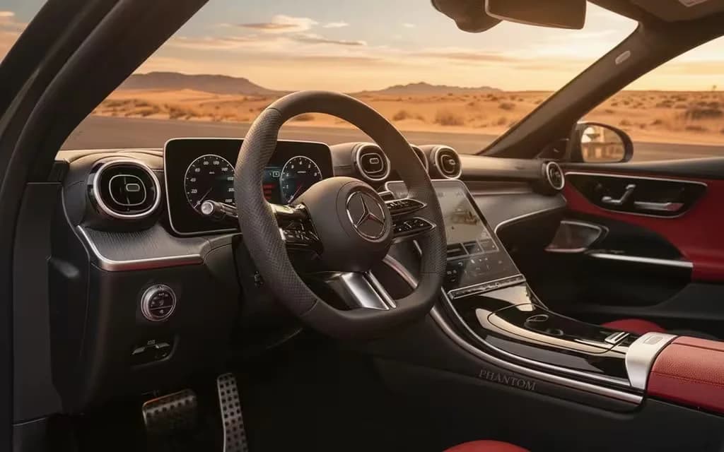 Mercedes C200 2024 interior view showing trim – rental in Dubai