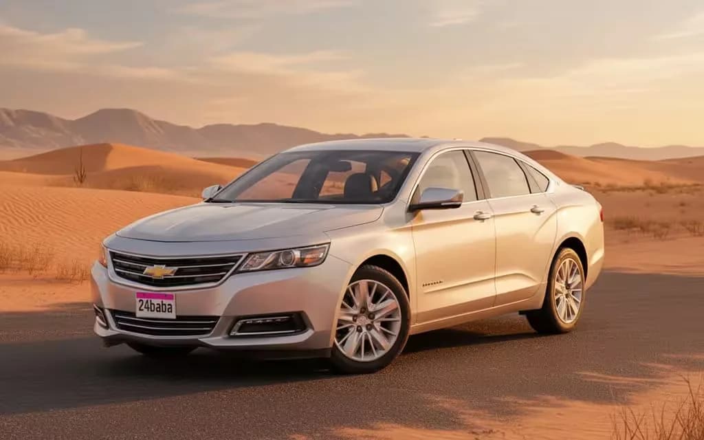 Chevrolet Impala 2025 Silver front view with headlights – rental in Dubai