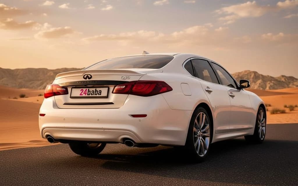 Infiniti Q70 2025 White rear view showing taillights – rental in Dubai