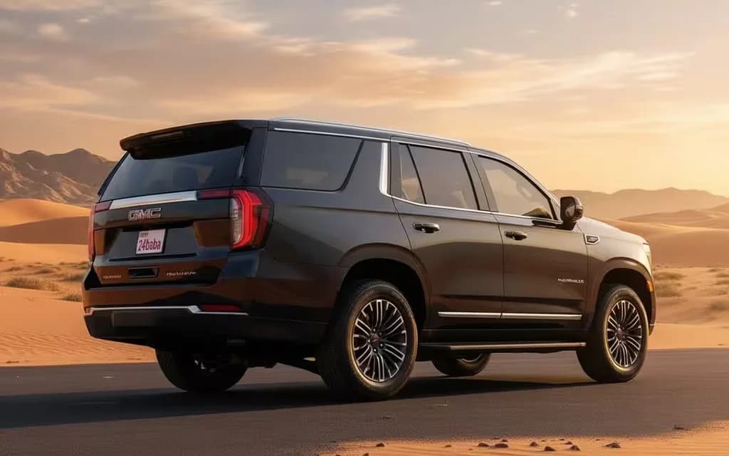Gmc Yukon 2025 Black parked outdoor scene – rental in Dubai