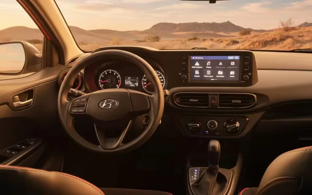 Hyundai GrandI10 2023 dashboard and infotainment – rental in Dubai