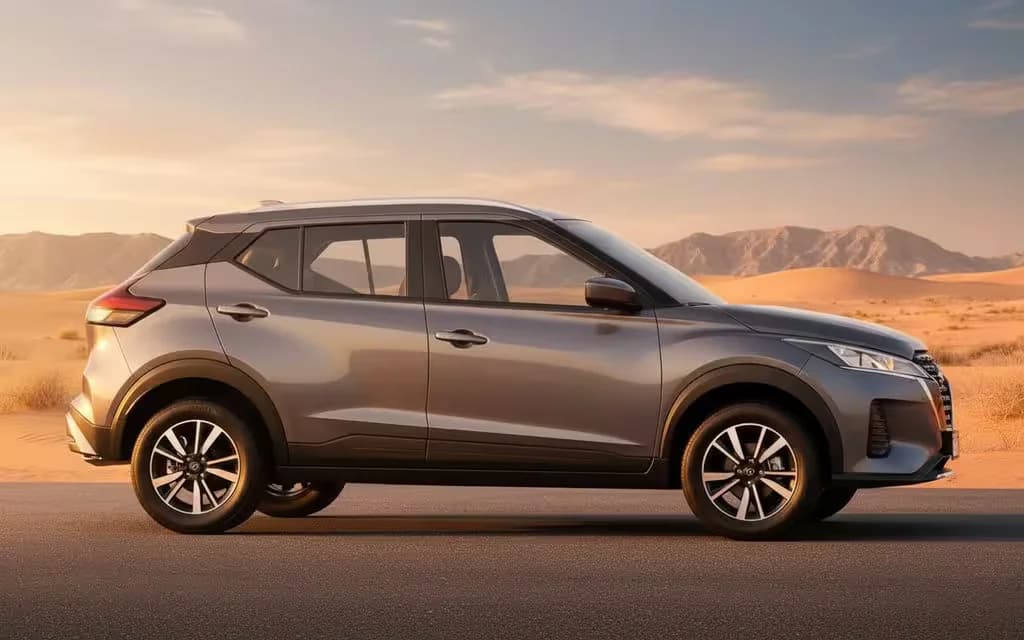 Nissan Kicks 2024 Grey side profile – rental in Dubai