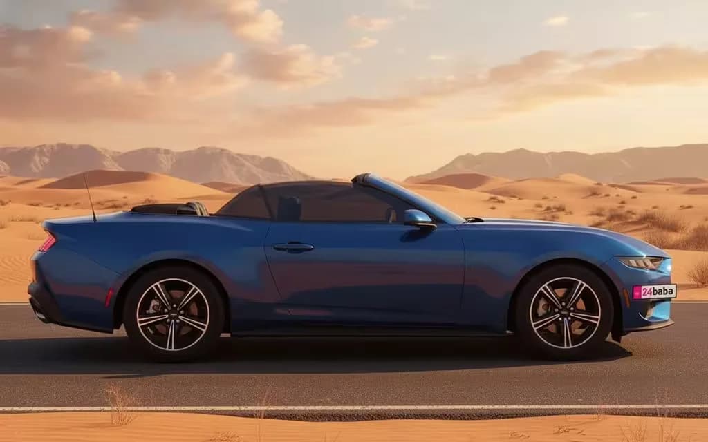 Ford Mustang 2024 Blue side profile – rental in Dubai