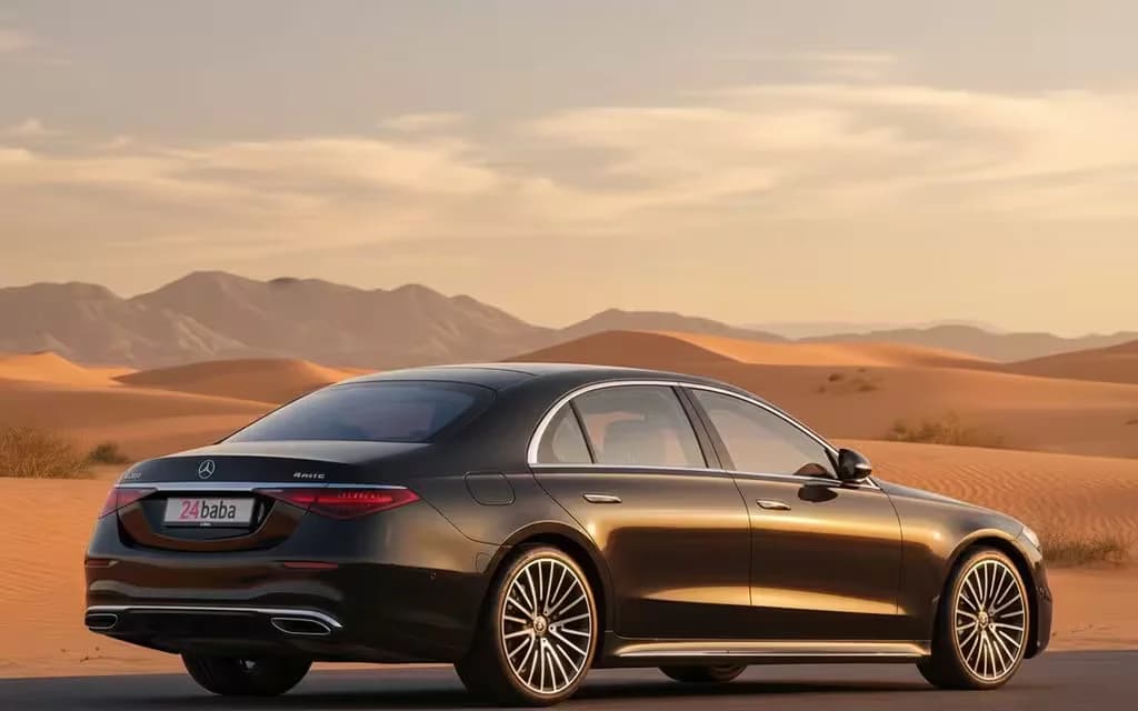 Mercedes S500 2022 Black rear view showing taillights – rental in Dubai