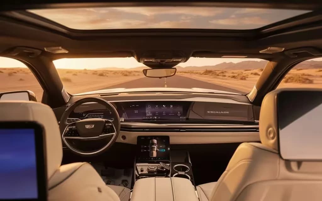 Cadillac Escalade 2026 interior view showing trim – rental in Dubai