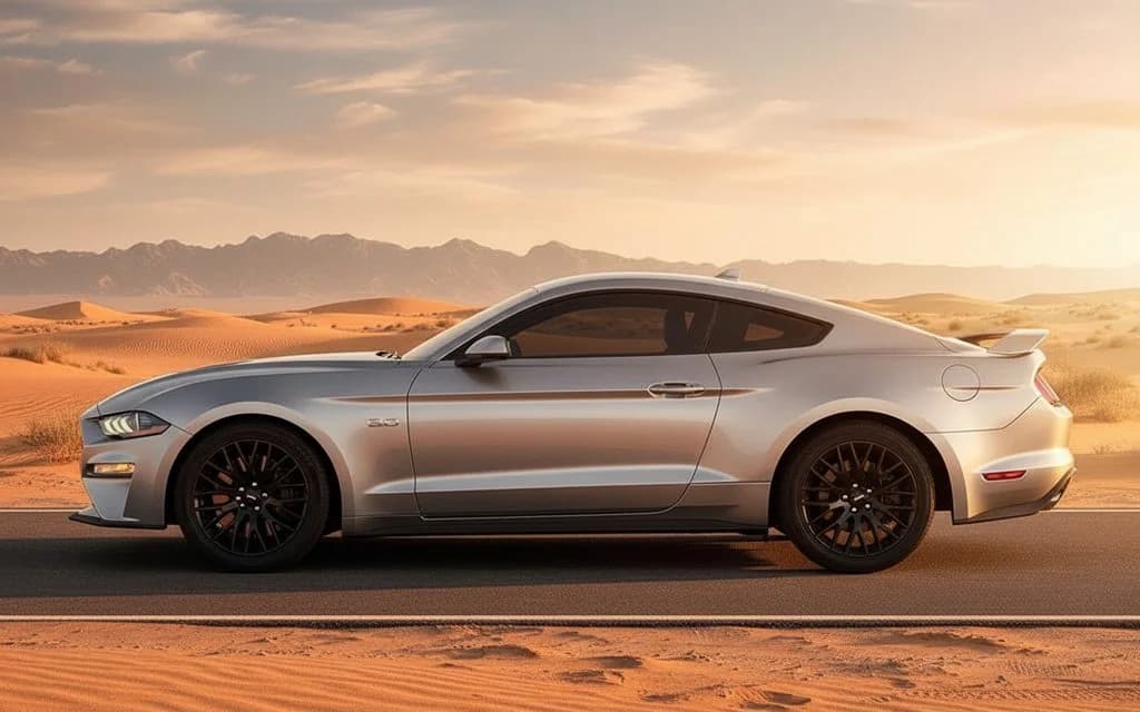 Ford Mustang 2021 Grey side profile – rental in Dubai