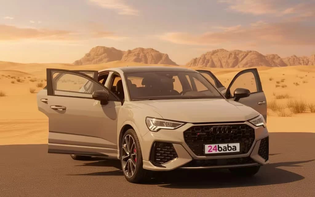 Audi RsQ3 2021 Grey rear view showing taillights – rental in Dubai