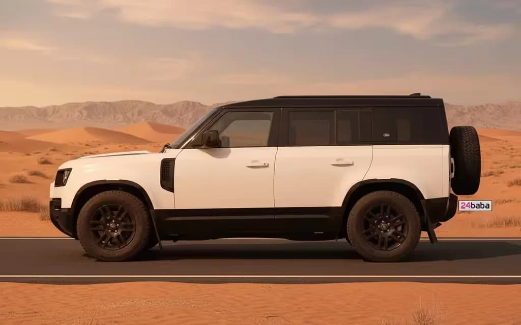 LandRover Defender 2022 White side profile – rental in Dubai