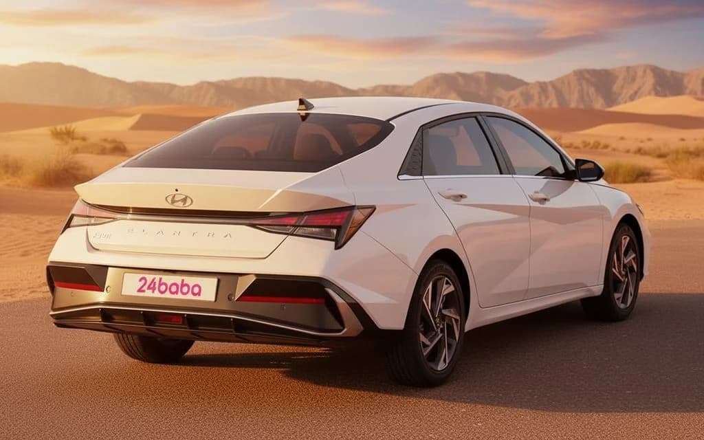 Hyundai Elantra 2024 White rear view showing taillights – rental in Dubai