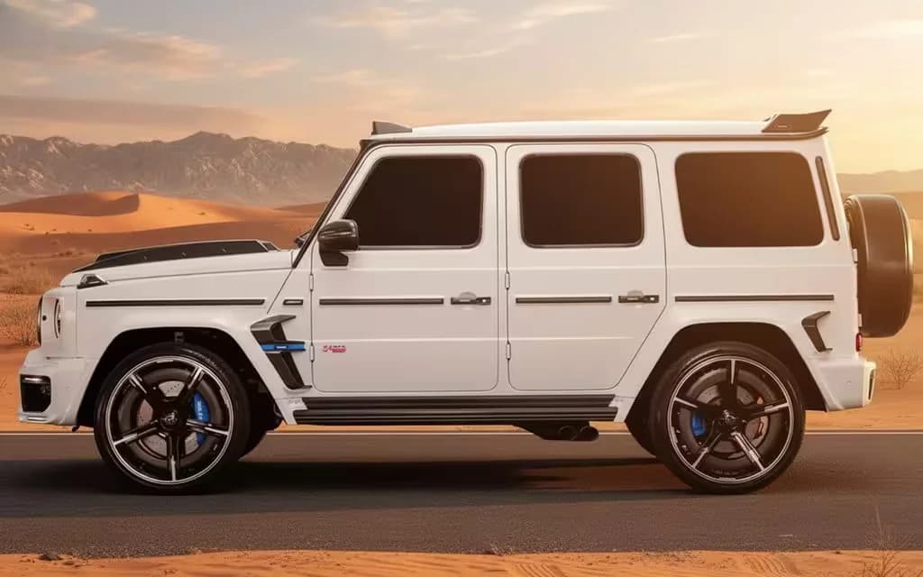 Mercedes G900 2021 White side profile – rental in Dubai