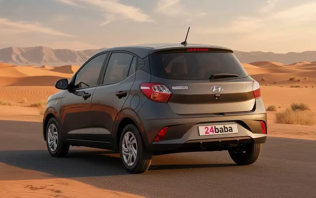 Hyundai GrandI10 2023 Grey rear view showing taillights – rental in Dubai