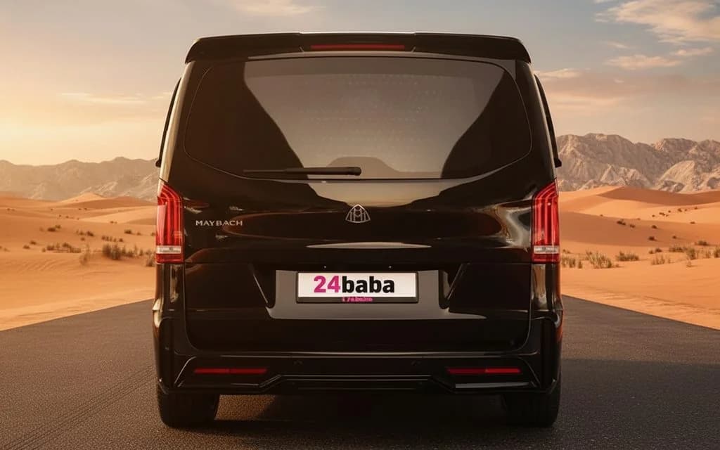 Mercedes V Class 2023 Black front view with headlights – rental in Dubai