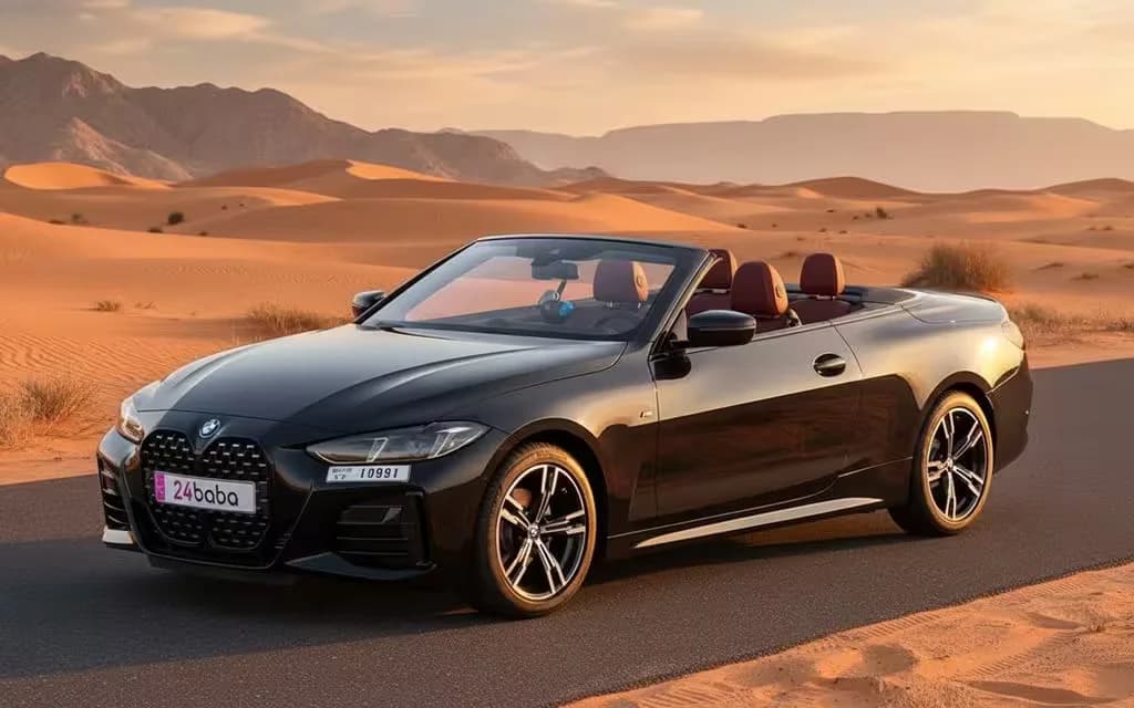 Bmw 420 2025 Black front view with headlights – rental in Dubai