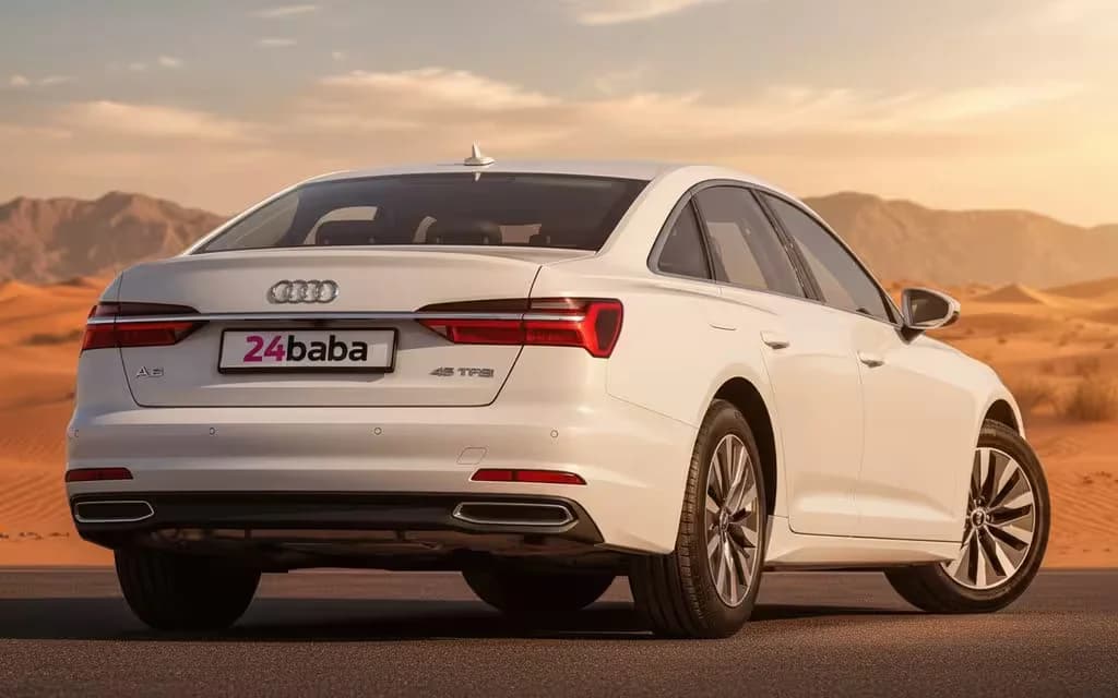 Audi A6 2021 White rear view showing taillights