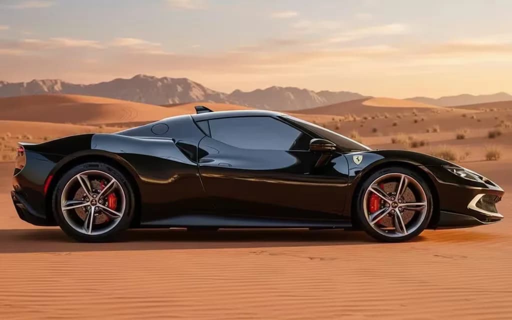 Ferrari 296 2024 Black side profile – rental in Dubai