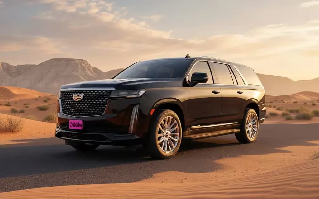 Cadillac Escalade 2023 Black parked outdoor scene – rental in Dubai