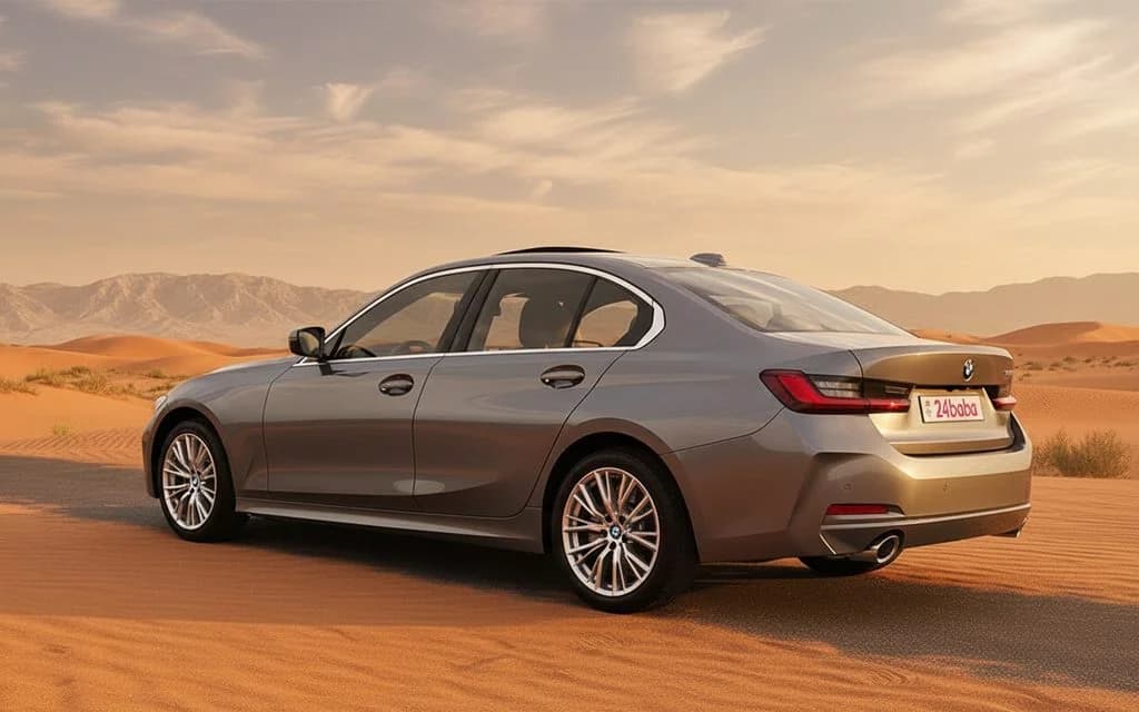 Bmw 330 2024 Grey rear view showing taillights – rental in Dubai