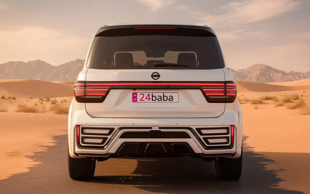 Nissan Patrol 2025 White rear view showing taillights – rental in Dubai