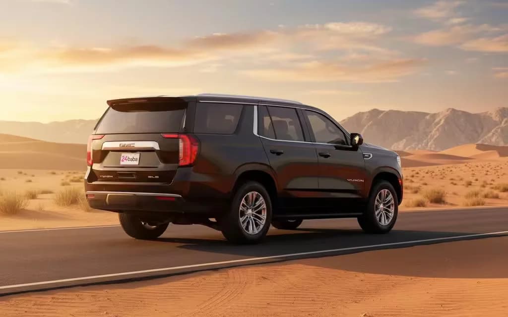 Gmc Yukon 2021 Black parked outdoor scene – rental in Dubai