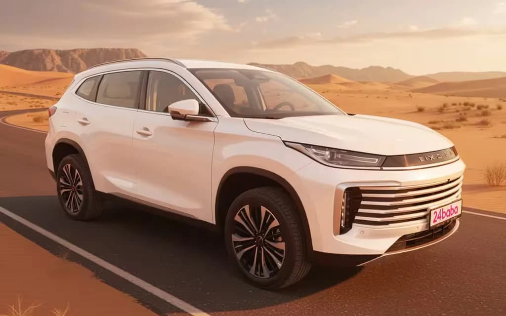 Exeed Txl 2025 White front view with headlights – rental in Dubai