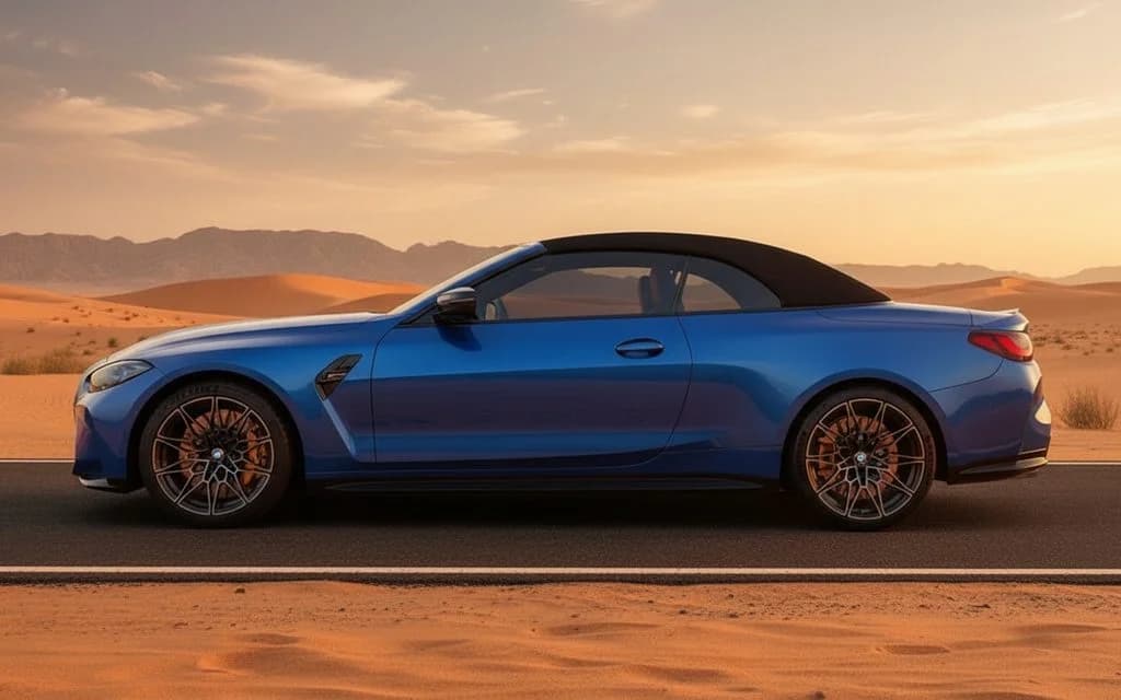 Bmw M4 2025 Blue side profile – rental in Dubai