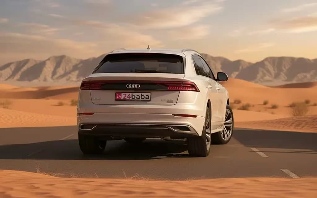 Audi Q8 2022 White rear view showing taillights – rental in Dubai