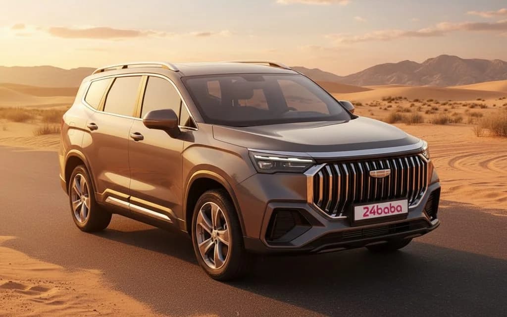 Geely Okavango 2025 Grey front view with headlights – rental in Dubai