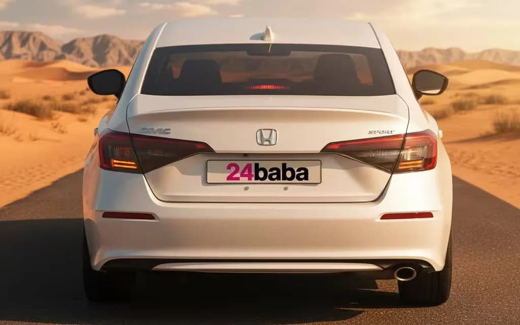 Honda Civic 2022 White rear view showing taillights – rental in Dubai