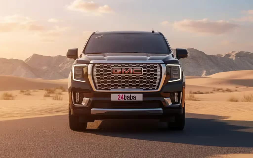 Gmc Yukon 2022 Black front view with headlights – rental in Dubai