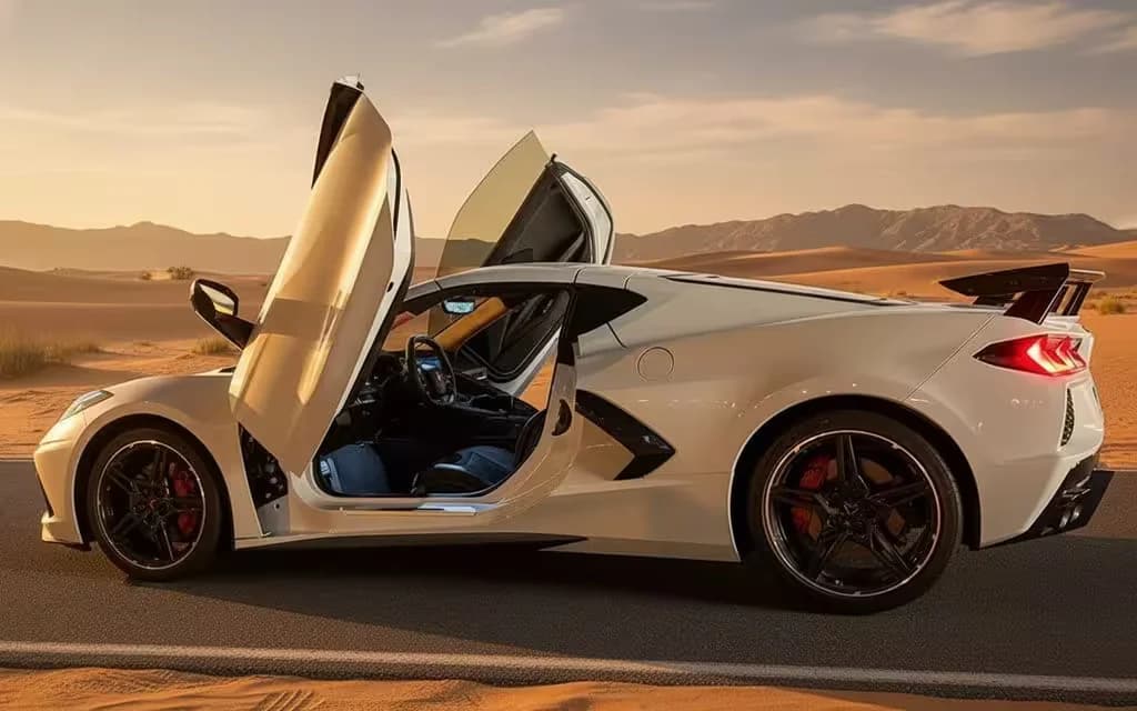 Chevrolet Corvette 2024 White side profile – rental in Dubai