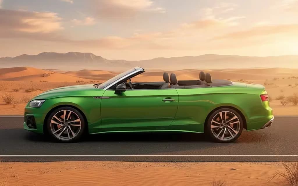 Audi S5 2022 Green side profile – rental in Dubai