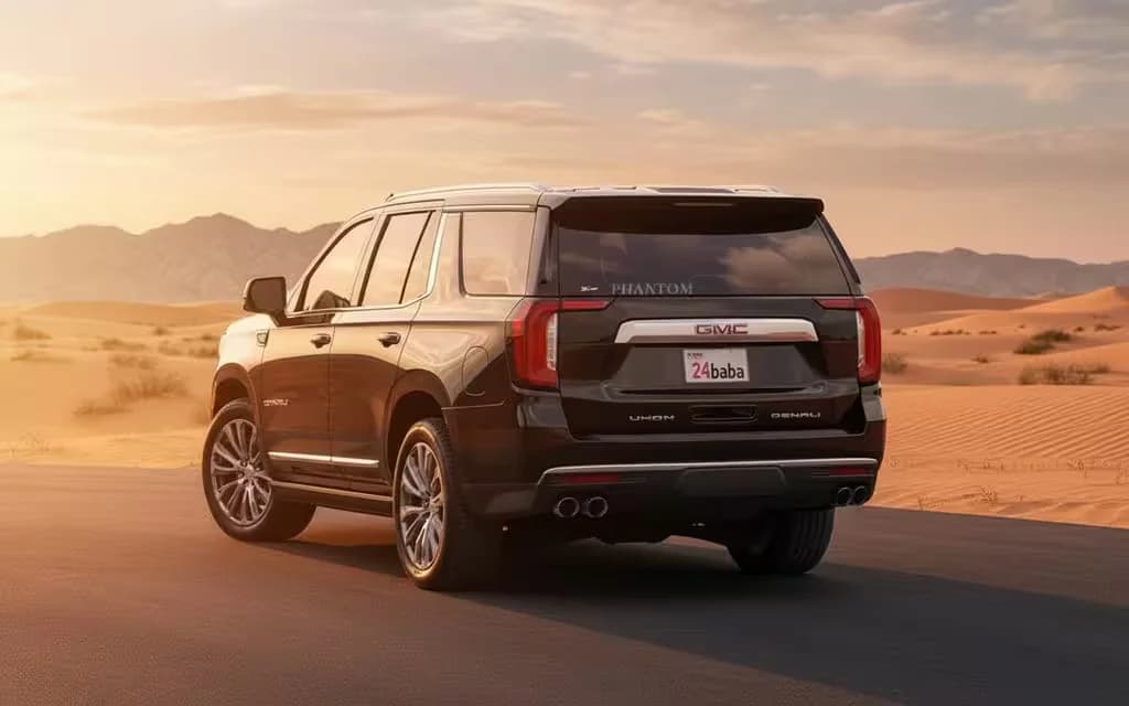 Gmc Yukon 2021 Black rear view showing taillights – rental in Dubai