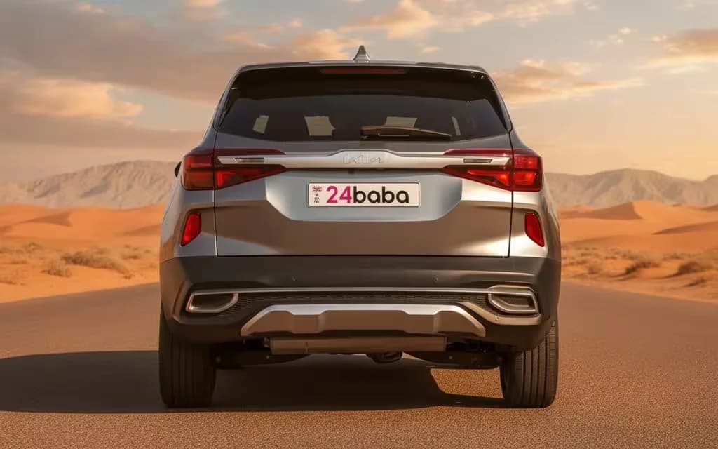 Kia Seltos 2023 Grey rear view showing taillights – rental in Dubai