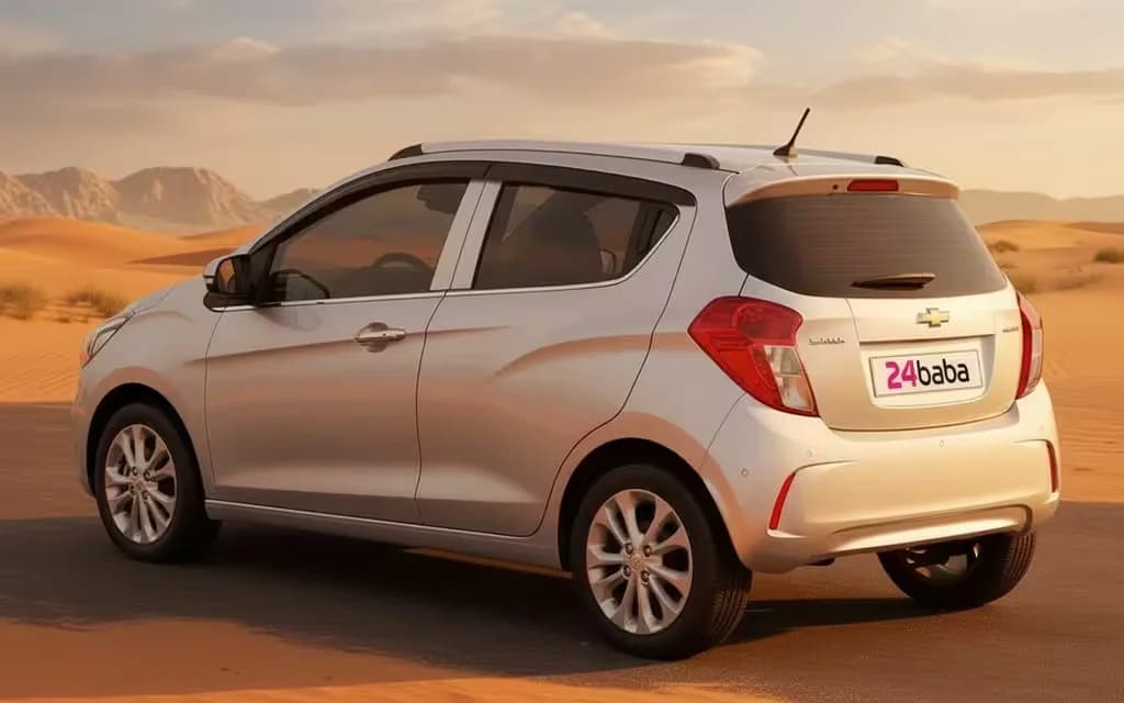 Chevrolet Spark 2020 Silver rear view showing taillights – rental in Dubai