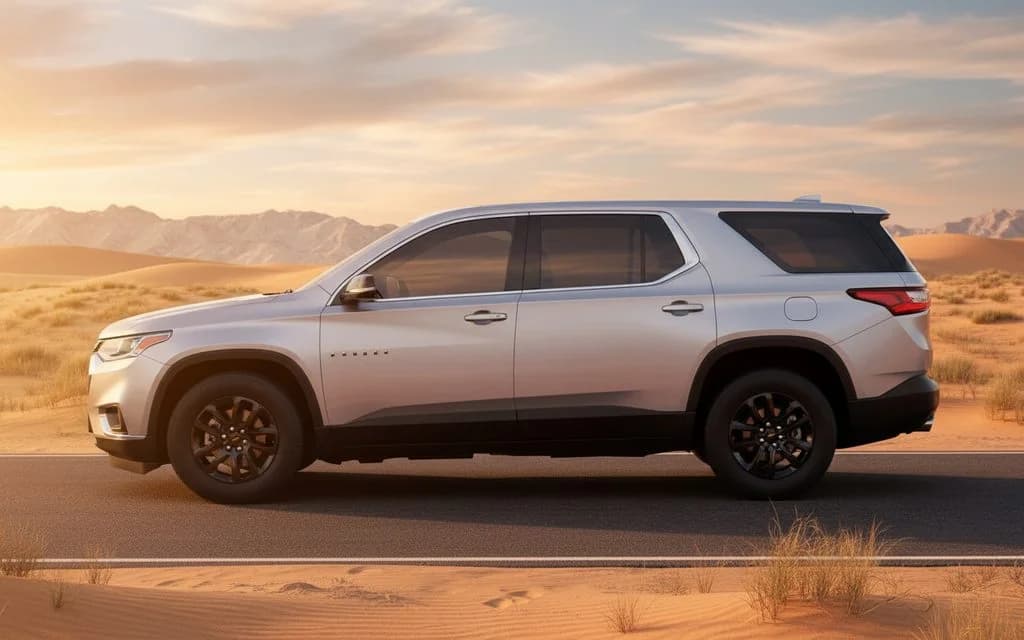 Chevrolet Traverse 2020 Silver side profile – rental in Dubai