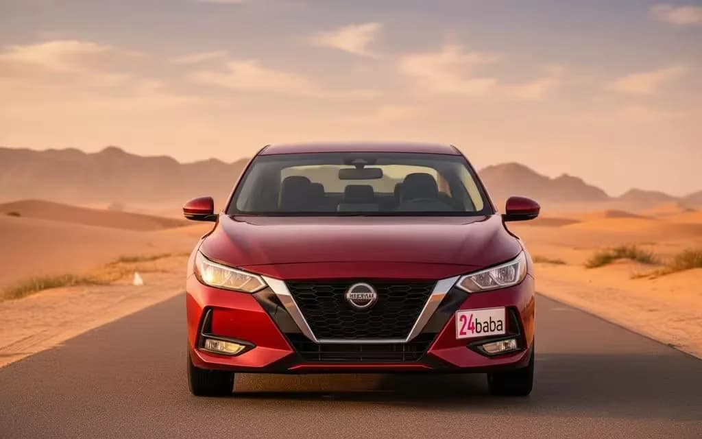 Nissan Sentra 2022 Red front view with headlights – rental in Dubai