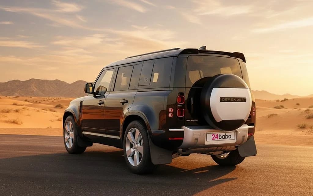 LandRover Defender 2023 Black front view with headlights