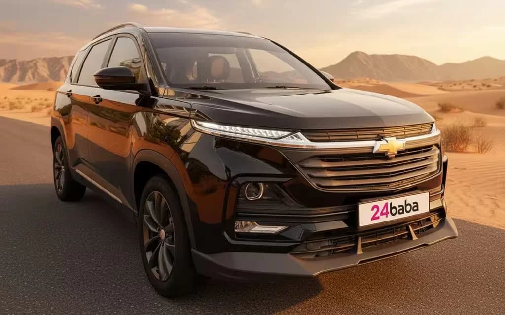 Chevrolet Captiva 2024 Black front view with headlights – rental in Dubai