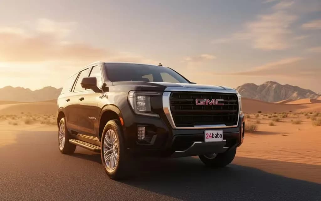 Gmc Yukon 2021 Black parked outdoor scene – rental in Dubai