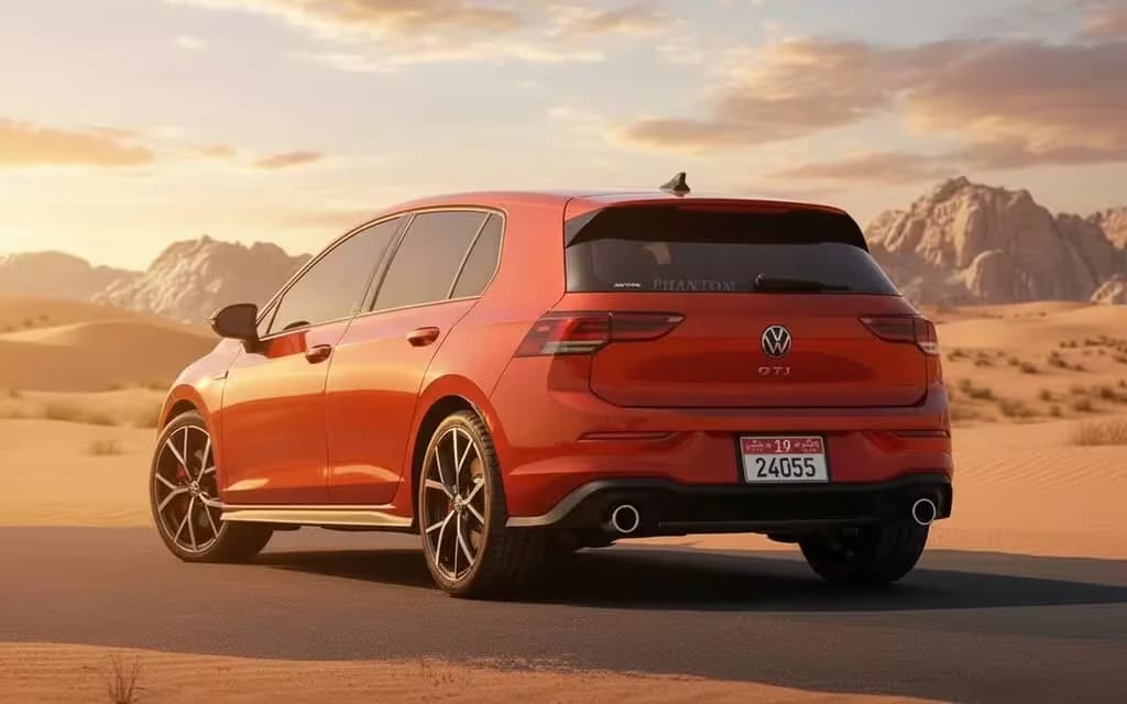 Volkswagen Golf 2023 Red rear view showing taillights – rental in Dubai